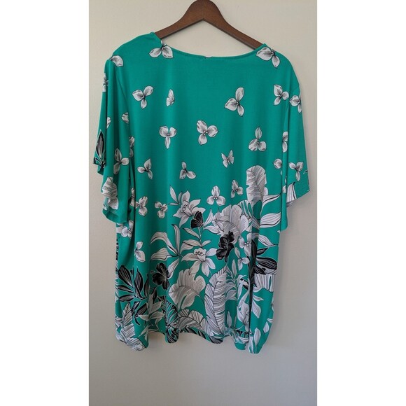 Susan Graver Top 3X Liquid Knit Floral Butterfly Blouse Flutter Sleeve Tropical - Picture 5 of 9